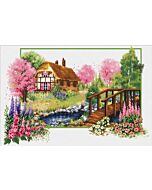 Voorbedrukt borduurpakket lente huisje op aida Needleart World 640.045