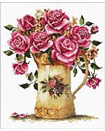 Voorbedrukt borduurpakket vaas met rozen op aida Needleart World
