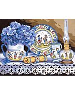 Voorbedrukt canvas hortensia met aardewerk om te borduren van Margot 153.1312