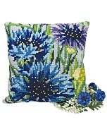 Voorbedrukt kruissteek Kussenpakket blauwe bloemen ( Bleuets ) Collection d'Art als borduurpakket 5.108
