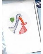 Wenskaart met omslag ooievaar om te borduren