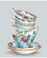 Borduurpakket turquoise themed tea cups om te borduren in kruissteek van Luca-s ba2325