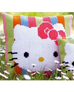 Borduurpakket kruissteekkussen  hello kitty gestreept om te borduren van vervaco  