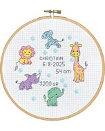 Permin borduurpakket geboortetegel bubbels met vrolijke diertjes 13-5317 incl. borduurring