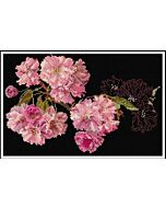 Borduurpakket Prunus - bloesem van Thea gouverneur 512 op zwart aida
