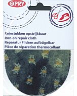 Kniestukken opstrijkbaar spijkerstof met rafel rondjes, 2 stuks.