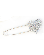 Kilt veiligheidsspeld hart met strass diamantjes 