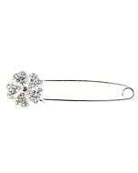 Kilt veiligheidsspeld met diamanten bloem, 8cm groot