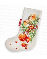Borduurpakket Christmas Stocking Robin - kerstsok roodborstje om te borduren van Luca-s