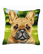 Borduurpakket kruissteek kussen franse bulldog orchidea 9538
