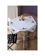 Borduurpakket tafelkleed met aida rand pearlaida Koninginnepage op asters 