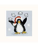 Borduurpakket wenskaart pinguïn met sneeuwballen - Bothy Threads bt-xmas34