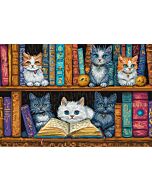 Letistitch borduurpakket katten boekenkast L9917 telpatroon