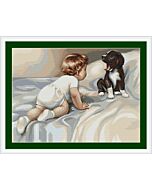  Borduurpakket Boy with Dog - jongen met hondje om te borduren van Luca-s b374