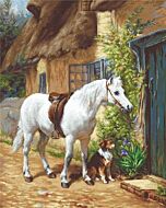 Borduurpakket met telpatroon cottage met paard en hond van Luca-s