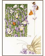  Borduurpakket  Marjolein Bastin  lavendeltakjes met vlinder(lavender field with butterfly) aida