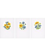 Vervaco borduurpakket 3 wenskaarten gele en blauwe bloemen pn-0155786