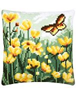 Vervaco borduurkussenpakket vlinder tussen de bloemen PN-0203675 voorbedrukt (kussenrug en opvulkussen apart verkrijgbaar)