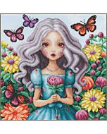 Lanarte borduurpakket meisje met dahlia's en vlinders PN-0206839 telpatroon is een borduurpakket van de serie Romance.