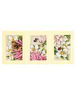 Lanarte borduurpakket 3st. wenskaarten roze dahlia PN-0221133 evenweave telpatroon incl. envelop & passe-partout