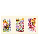 Lanarte borduurpakket 3st. wenskaarten kleurig bloemenboeket PN-0224152 evenweave telpatroon incl. envelop & passe-partout