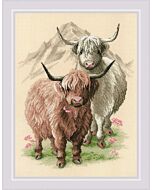 Borduurpakket Highland Buddies - Hooglander Maatjes van Riolis 2090 om te borduren.