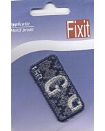 Fixit applicatie geborduurde achtergrond met blauwe rand en glitter G.
