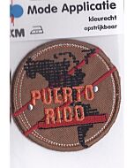 Bruine, ronde applicatie met tekst Puerto Rico applicatie