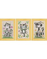Vervaco borduurpakket 3 stuks poezen met bloemen borduren pn-0147743