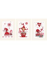 Vervaco borduurpakket 3 Wenskaarten kerstkabouters met cadeaus pn-0165989