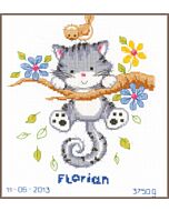 Vervaco borduurpakket geboortelap spelende kitten pn-0146276 borduren 