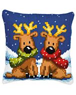 Voorbedrukt kruissteek kussen rendieren als borduurpakket