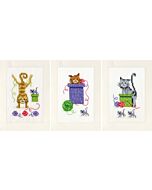 Vervaco wenskaarten met omslag speelse katten set van 3  borduren pn-0145206