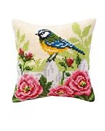 Borduurpakket kruissteekkussen vogel op hek van Vervaco pn-0008481