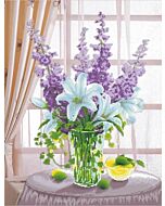 Needleart World voorbedrukt borduurpakket Lillies & Hollyhocks-Lillies & stokrozen 650.001 op aida
