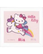 Borduurpakket Geboortetegel Hello Kitty op unicorn: Mia met telpatroon van vervaco pn-0156716