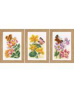 3 Borduurpakketten bloemen en vlinders om te borduren van vervaco pn-0156498
