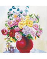 Voorbedrukt borduurpakket Cabbage Roses in a Vase - rozen in een vaas op aida Needleart World 640.057