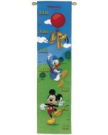 Borduurpakket op pad met Mickey, Donald en Pluto groeimeter van de Mickey Mouse clubhouse van Vervaco pn-0021837.  Het borduurpakket is met telpatroon incl. beschrijving kruissteek, stiksteek en spansteek, borduurgaraen, een borduurnaald en borduurstof Ai