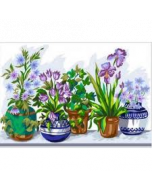  Voorbedrukte canvas /stramien  potten met bloemen om te borduren