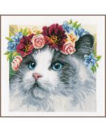 Lanarte borduurpakket kat Ragdoll met bloemenkrans pn-0191866