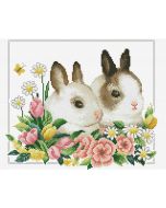 Voorbedrukt borduurpakket lente konijnen op aida Needleart World 440.102