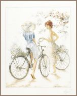 Lanarte borduurpakket Meisjes op de fiets op linnen PN-0007949