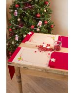 Set van 2 placemats met omgezoomde boord. kerstboom en hartjes