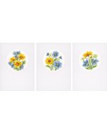 Vervaco borduurpakket 3 wenskaarten gele en blauwe bloemen pn-0155786
