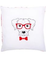 Borduurpakket voorbedrukte kussen hond met rode bril vervaco pn-0155963