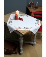 Borduurpakket tafelkleed met telpatroon Staartmeesjes en rode bessen om te borduren  pn-0164896