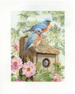 Lanarte borduurpakket blauwe vogels op huisje aida pn-0008325