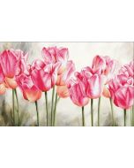 Voorbedrukt borduurpakket  Pink Tulips - tulpen op aida Needleart World 650.021