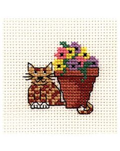 Mouseloft borduurpakket kat met bloempot 004-624 telpatroon